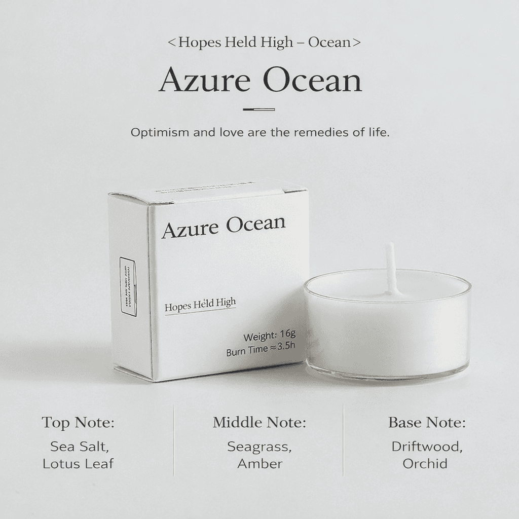 Azure Ocean Scented Tealight Candles – "Hopes Held High" Ocean Fragrance (Pack of 5)