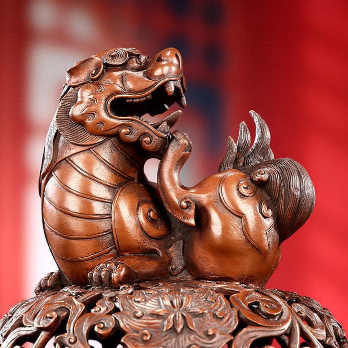 Imperial Guardian Lion Incense Burner in Bronze – Classical Scholar's Study Piece – Incense Burner – view 2