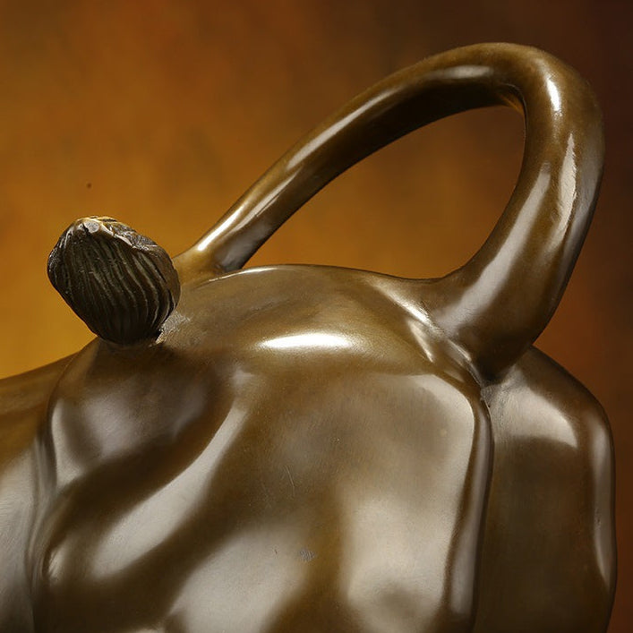 Solid brass bull statue desk decor, antique brass finish, luxury office sculpture in a private study